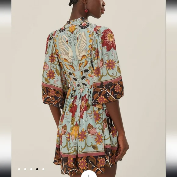 Farm Rio Blue Flowing Beauty Short Sleeve Mini Dress